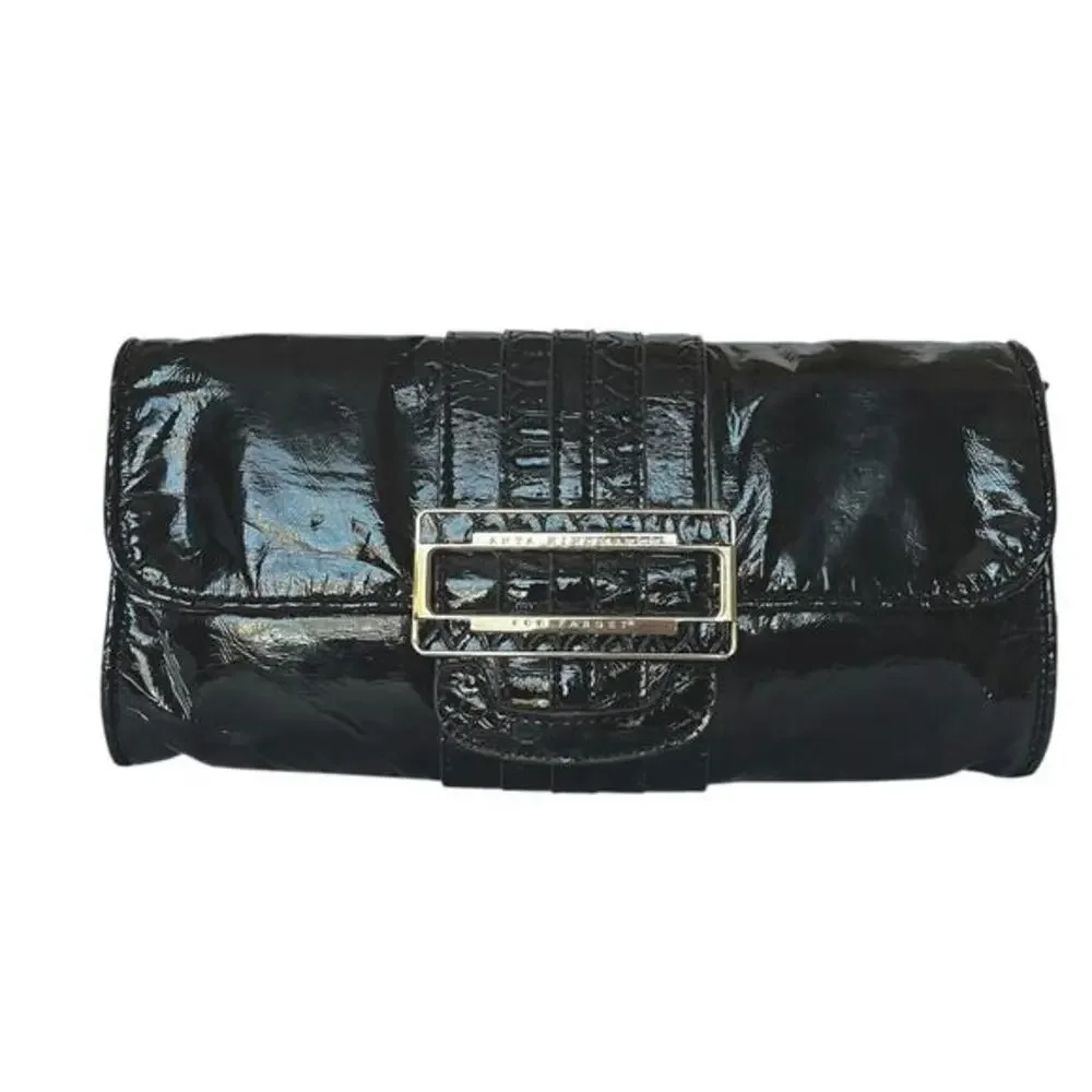 Y2K Anya Hindmarch x Target Black Patent Faux Leather Buckle Clutch Evening Bag